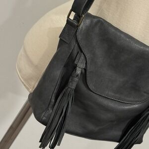 Anthropologie Day & Mood Leather Purse Crossbody Hobo Western Tassels 10x12 Soft